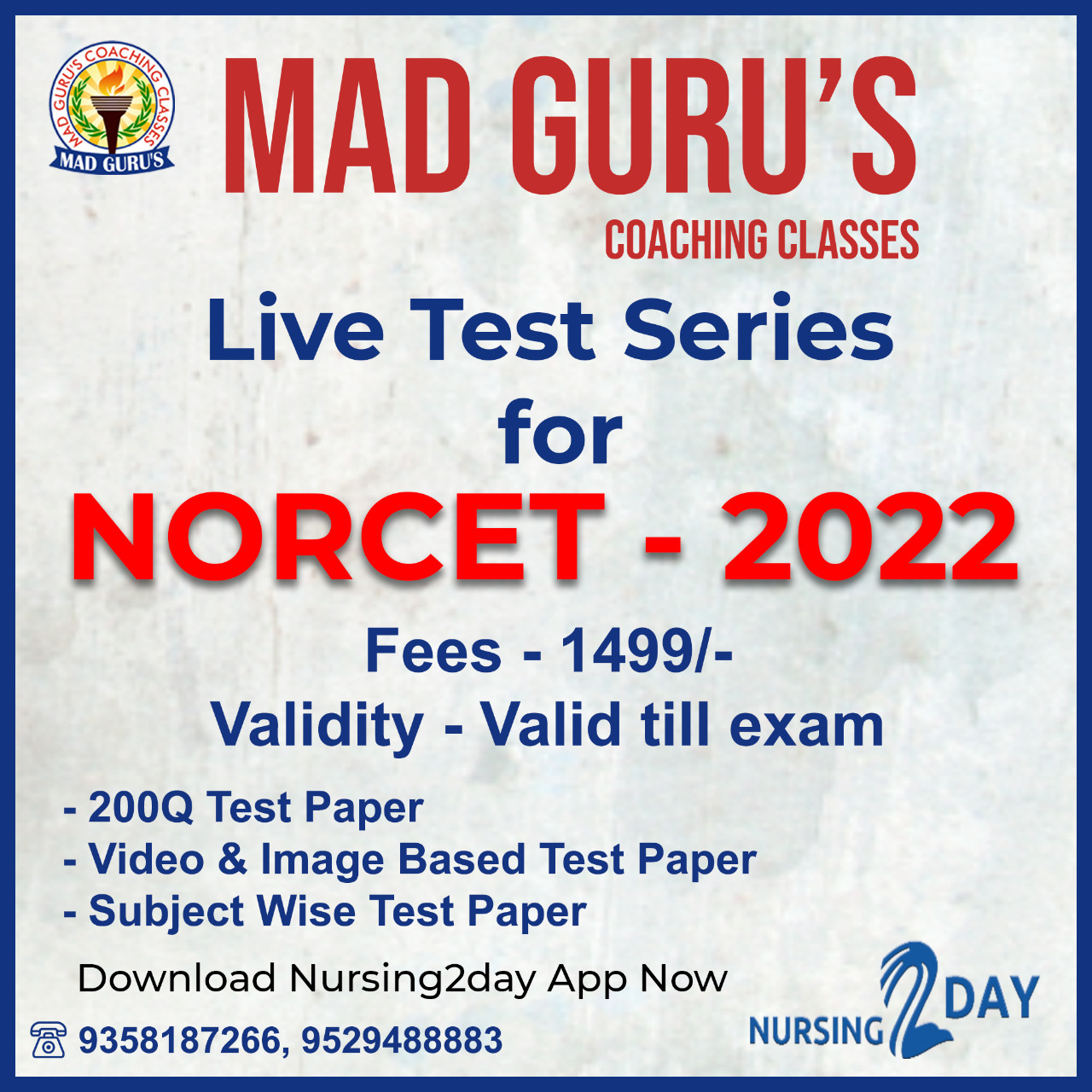 Norcet 2022 Live Test Series